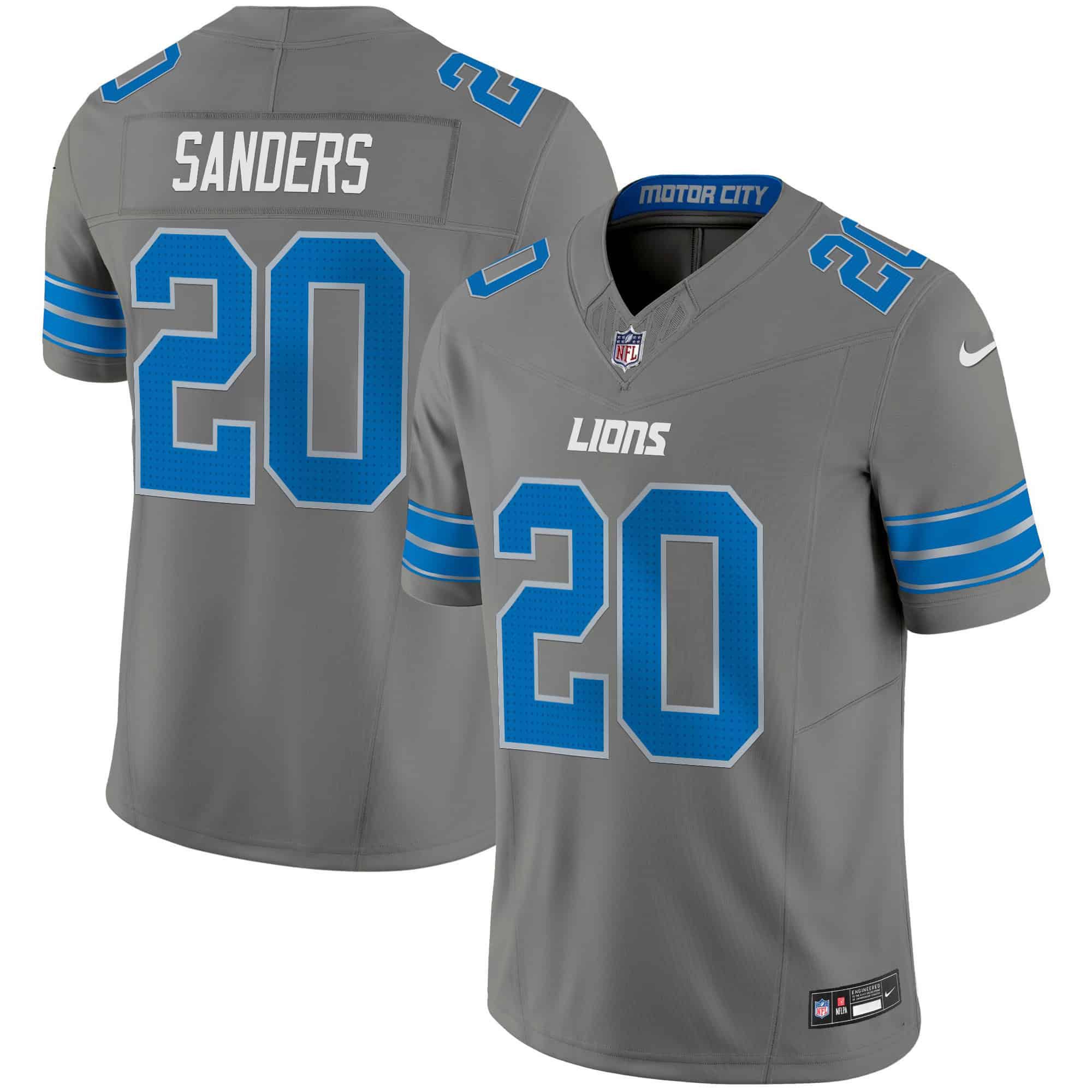 Men Detroit Lions #20 Sanders Grey 2024 Nike Vapor Limited NFL Jersey